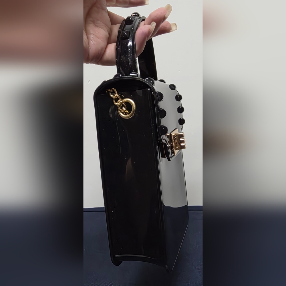 LINEA DONNA Black Shimmer Jelly Stud MINI Crossbody Kelly Bag NWOT